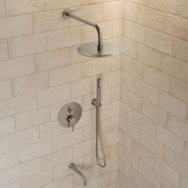 Pressure Balance Single Handle 3-Spray Shower Faucet 2.5 GPM with Anti Scald in Brushed Nickel