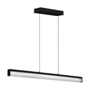 Cardito 31.7-Watt Integrated LED Matte Black Pendant with Clear Glass Shade and Clear Crystals