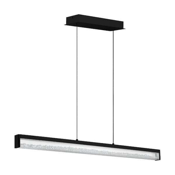 Eglo Cardito 31.7-Watt Integrated LED Matte Black Pendant with Clear Glass Shade and Clear Crystals