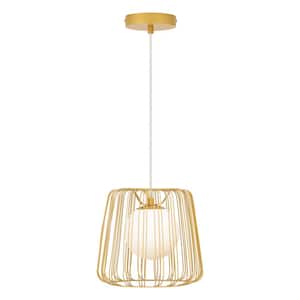 Murray 9.875 in. Gold Metal Pendant Light with Frosted Glass Globe Shade