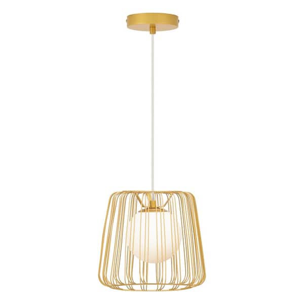 River of Goods Murray 9.875 in. Gold Metal Pendant Light with Frosted Glass Globe Shade