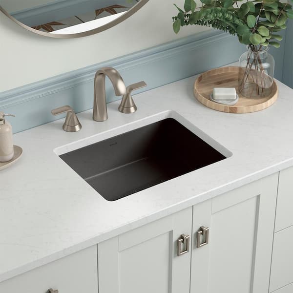 Cursiva 20 in . Rectangular Vitreous China Undermount Bathroom Sink in Black