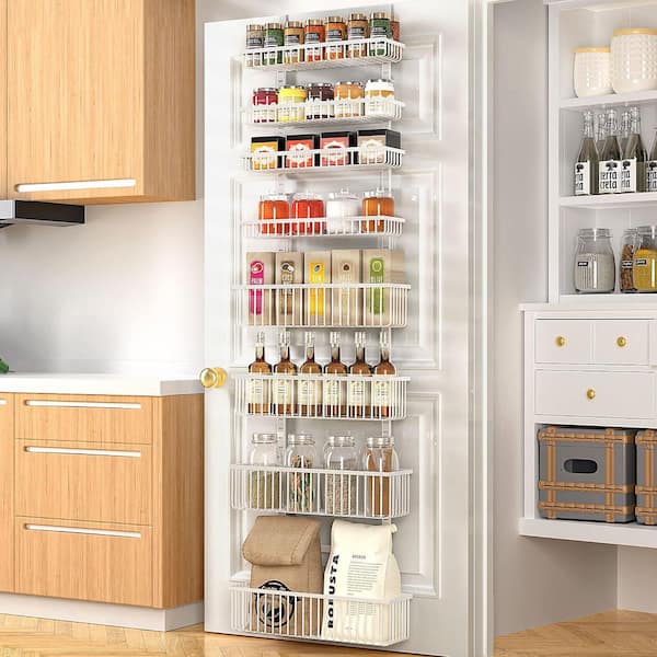Over the Door Pantry Organizer 8 Tier White Metal Hanging Spice Rack Shelves for Kitchen Laundry Room Storage