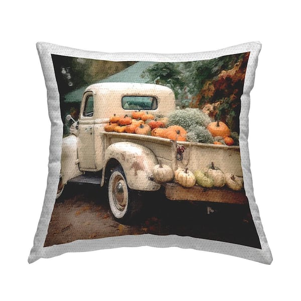 Fall Pumpkins Truck Multi-Color Square Outdoor Throw Pillow