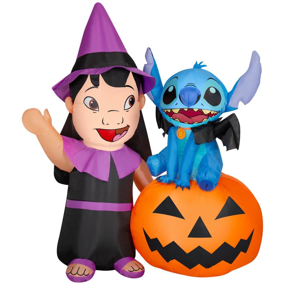 Disney 6 ft. Tall Halloween Inflatable Airblown-Lilo and Stich on Pumpkin