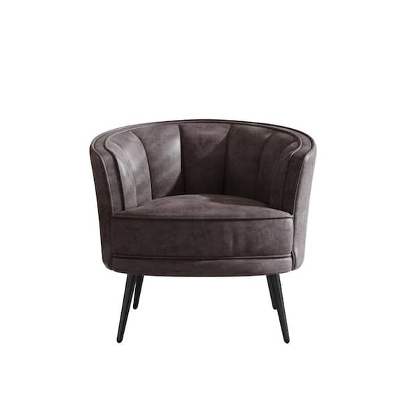 Unbranded Brown PU Leather Accent Barrel Arm Chair