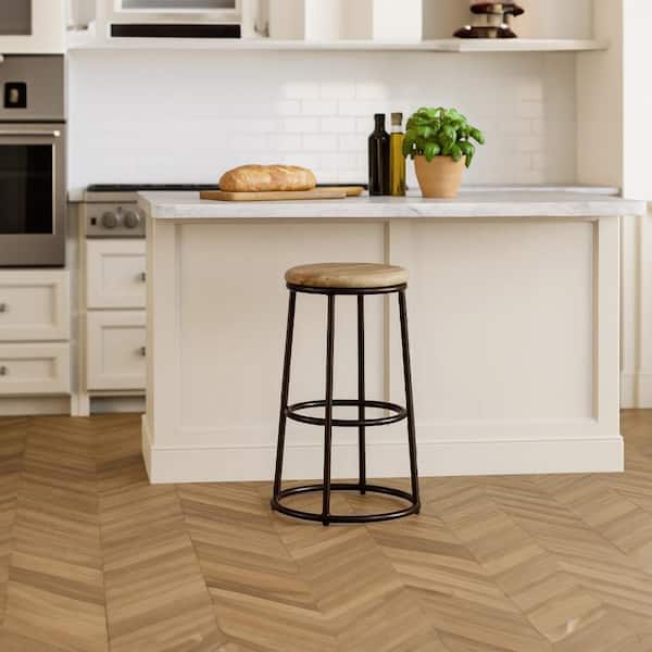 THE URBAN PORT 24 in. Mango Wood Brown and Black Counter Height Bar Stool with Iron Base