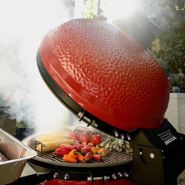 Big Joe II 24 in. Charcoal Grill in Blaze Red Plus Cover Bundle