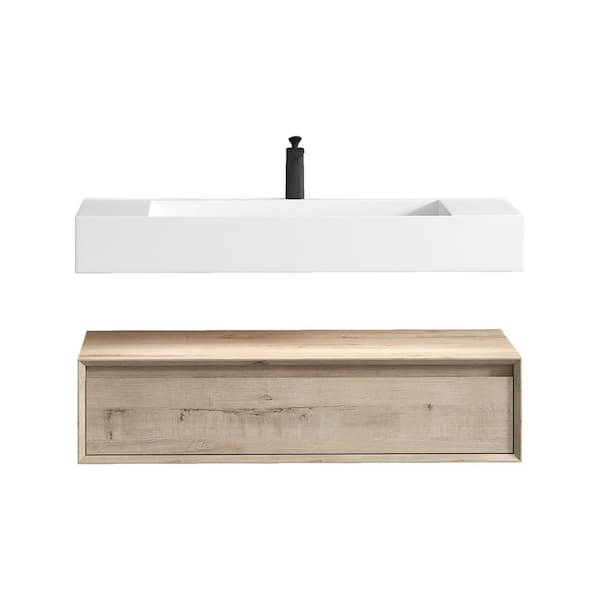 Alysa 42 in. W. x 20 in. D x 23 in. H Single Sink Floating Bath Vanity in Light Oak with White Acrylic Top