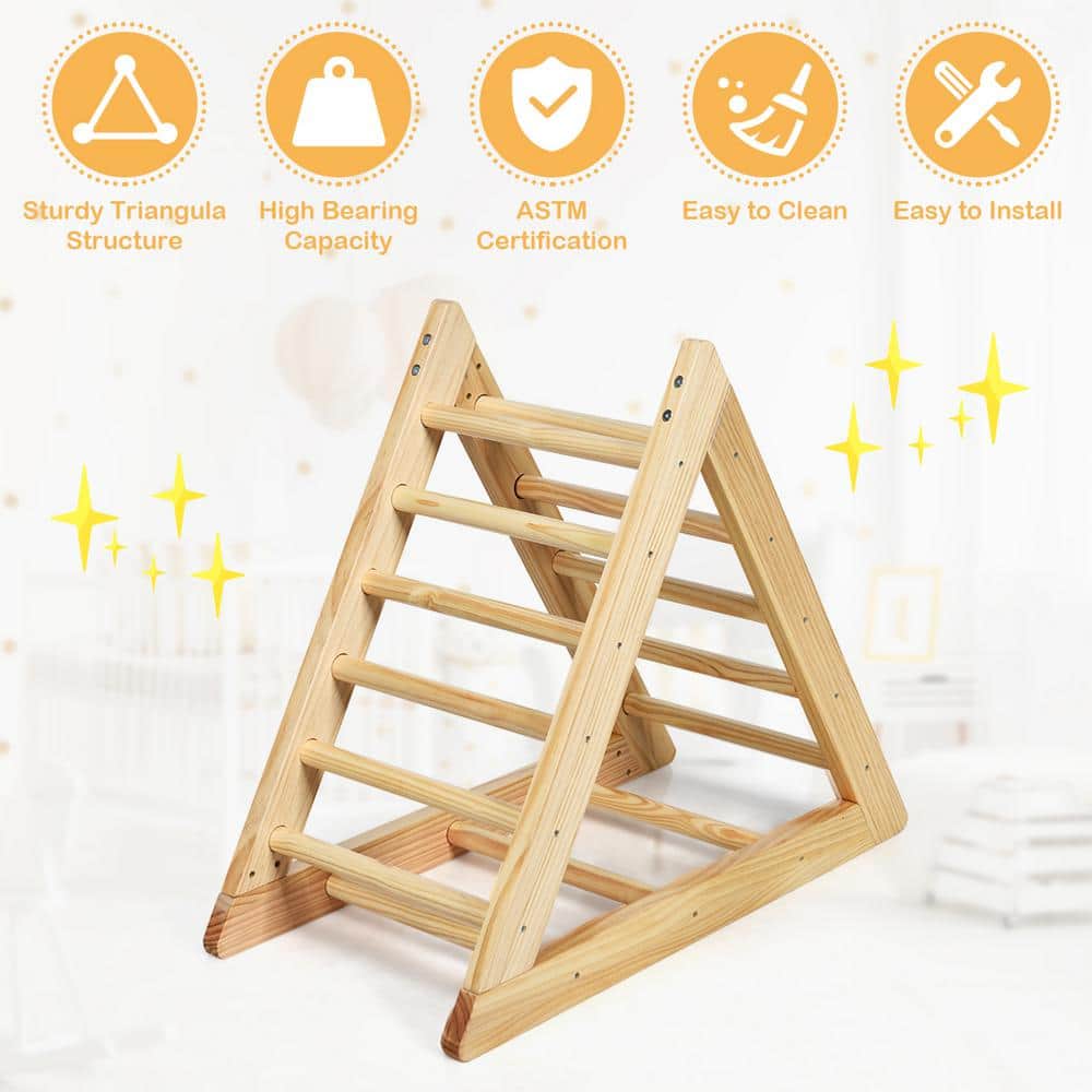 Natural Pine Indoor Climbing Triangle Ladder for Toddlers