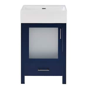 20.28 in. W x 15.16 in. D x 34.84 in. H Single Sink Freestanding Bath Vanity in Blue with White Ceramic Top and Storage