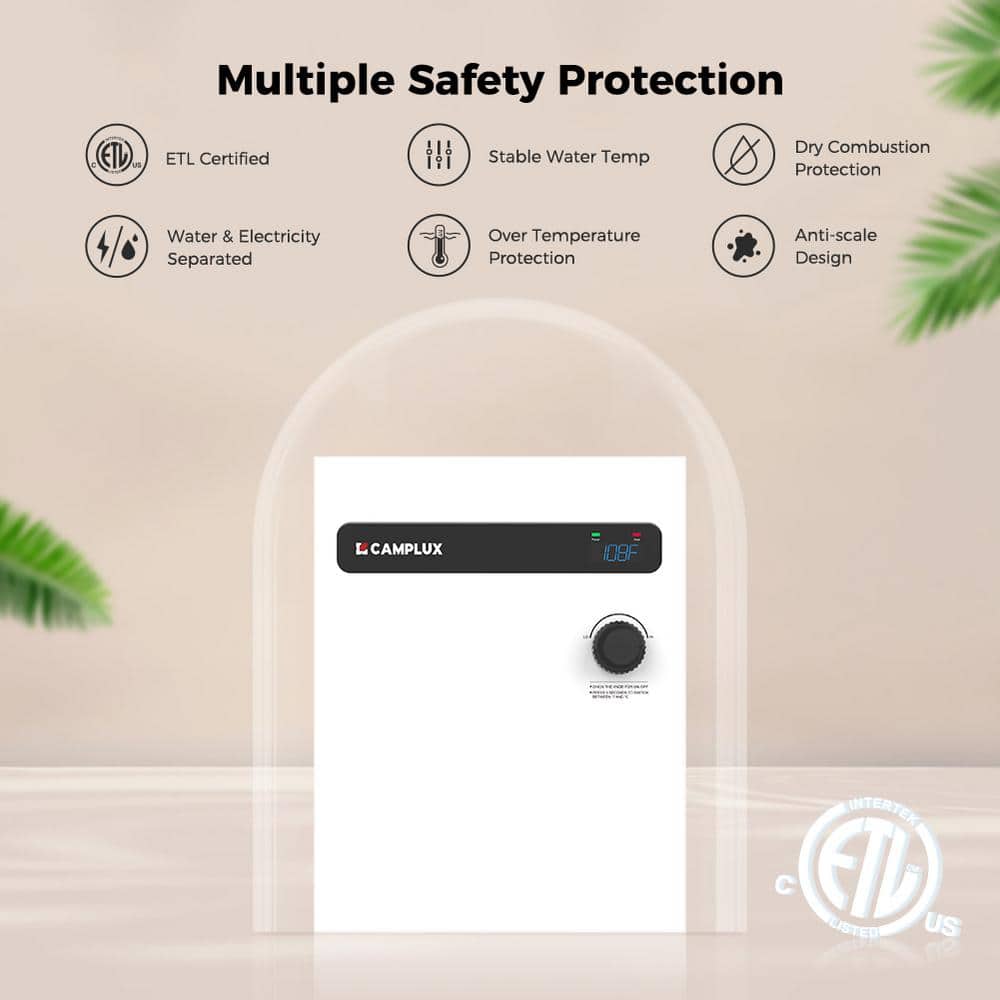 Camplux 18kW White Electric Tankless Water Heater with Digital Display