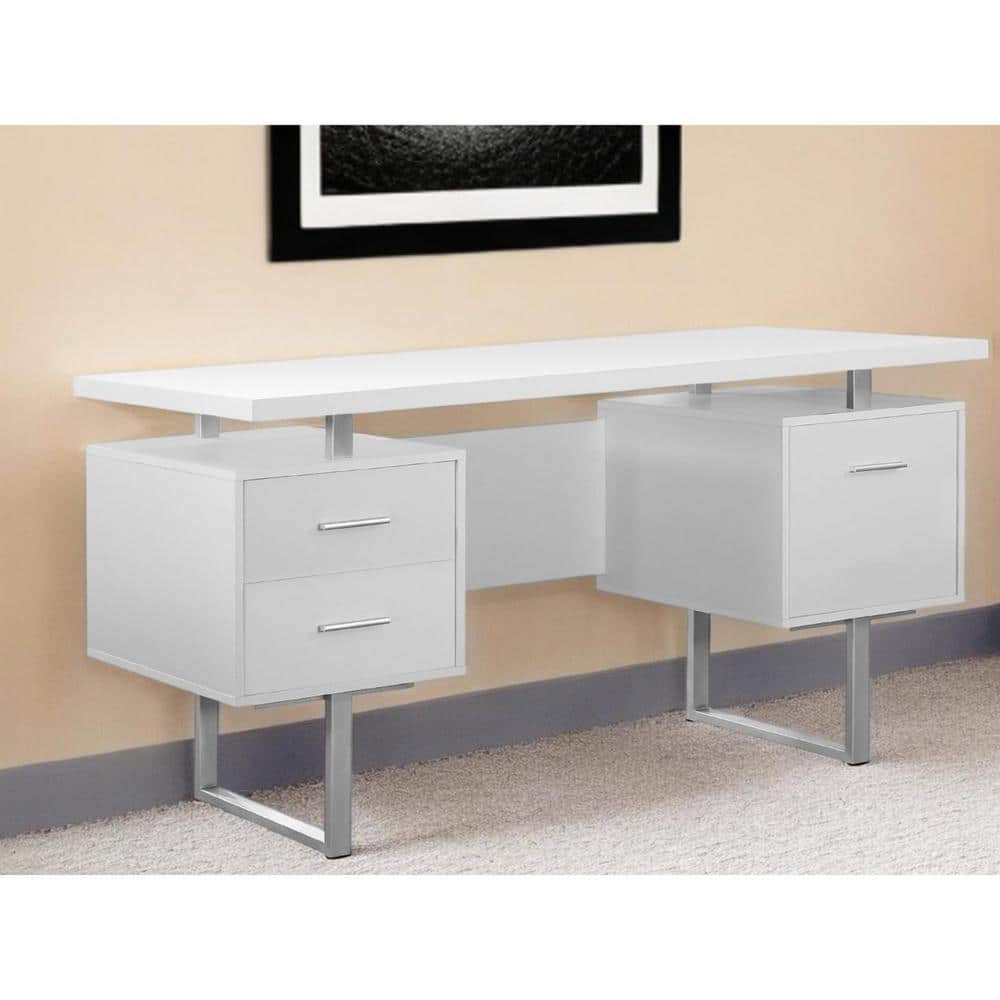 23.75 in. Rectangular White Metal 3-Drawer Computer Desks
