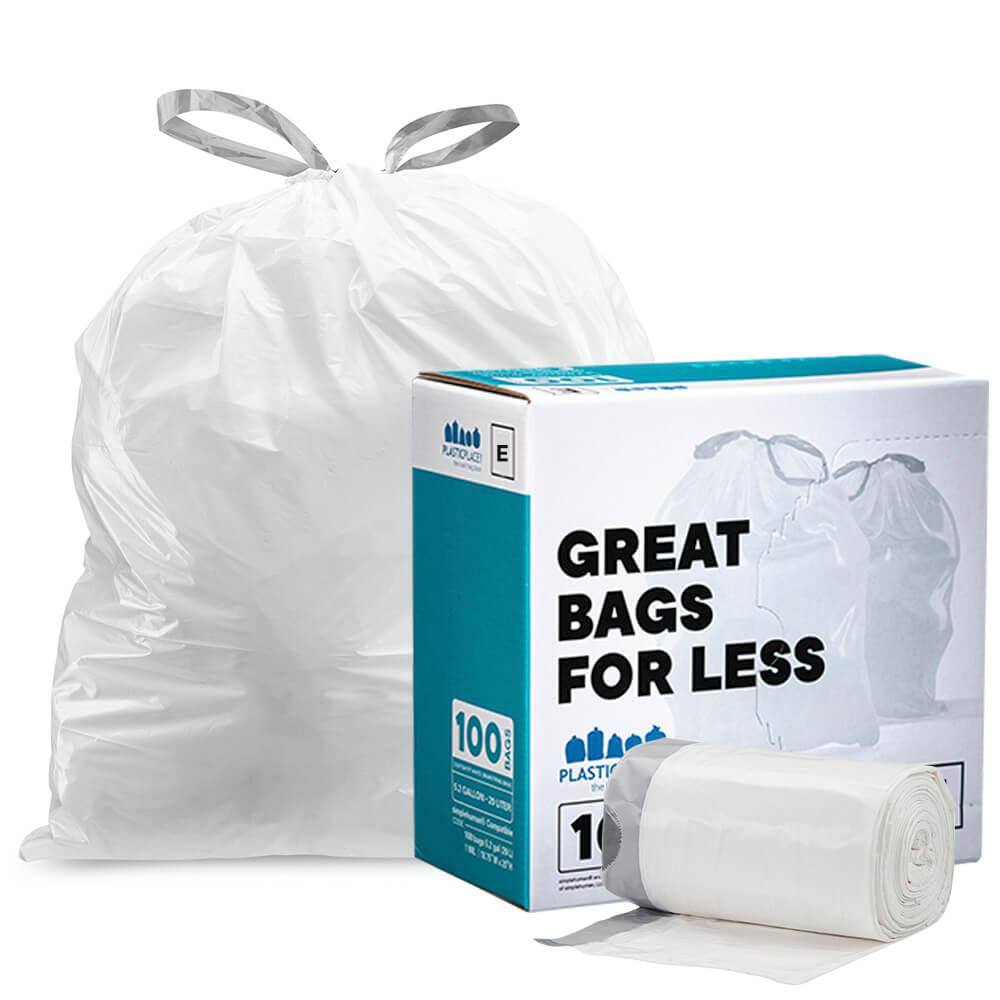 White Tear-Resistant Drawstring Trash Bags, 5.2 Gallon, 100 Count
