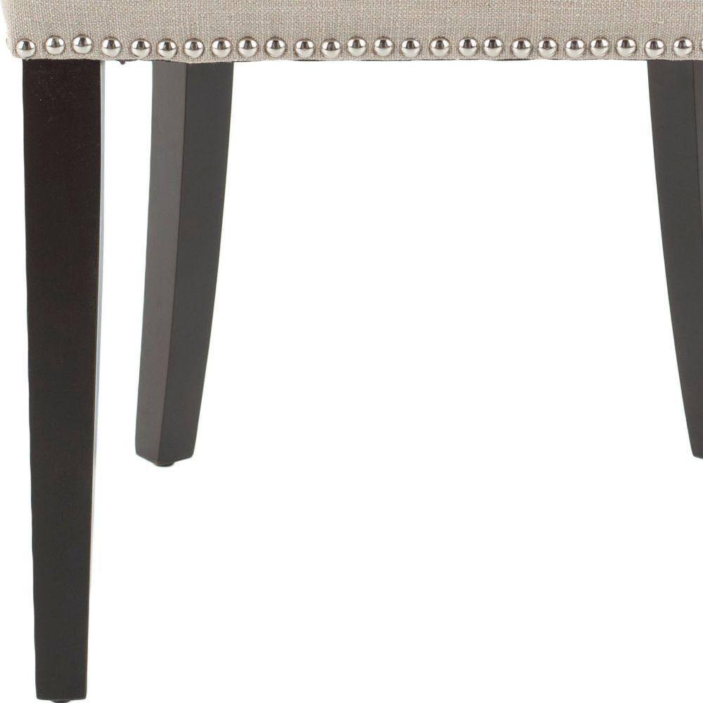 True Taupe Linen Upholstered Parsons Side Chair with Wood Legs