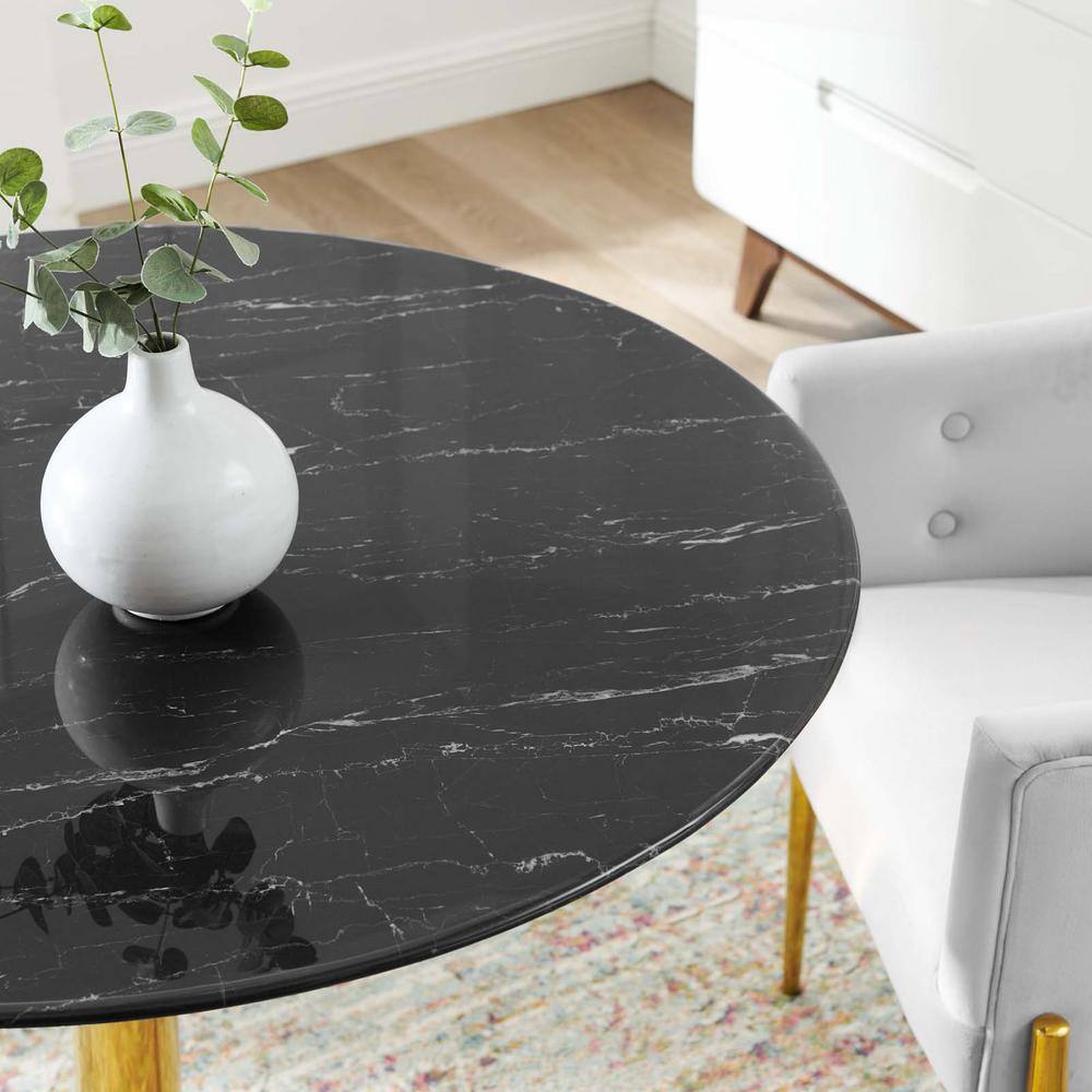 Black Round Artificial Marble Dining Table with Gold Metal Base