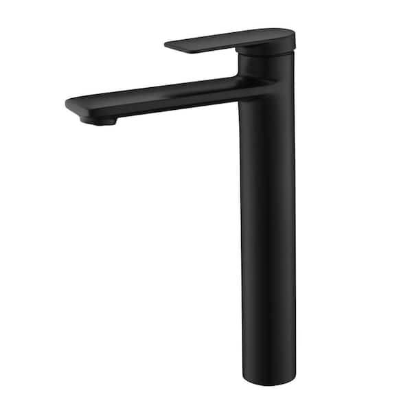 Ultra Faucets Wedge Single Hole Single-Handle Tall Vessel Bathroom Sink Faucet Rust Resist in Matte Black