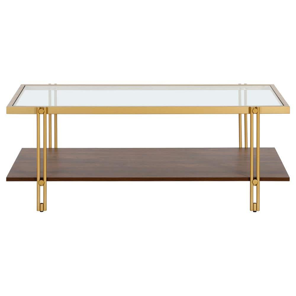 Meyer&Cross Inez 45 in. Brass/Walnut Rectangular Glass Top and MDF ...