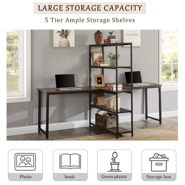Qualfurn 90 5 In Brown Computer Desk, Bed Bath And Beyond Bookcase With Folding Desk