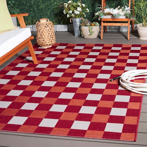 Courtyard Red/Beige 8 ft. x 10 ft. Plaid Grid Indoor/Outdoor Area Rug