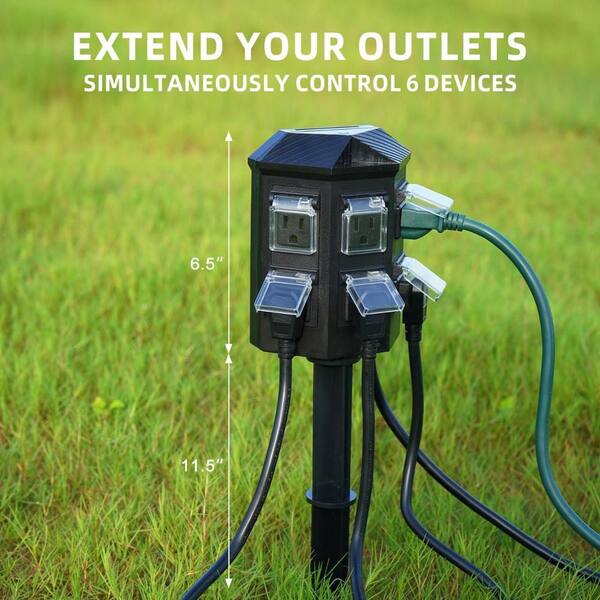 15 ft. Outdoor Power Strip Weatherproof w/ Stake, 6 Grounded Outlets,15A/3 Conductors,Heavy-Duty Extension Cord,14-Gauge
