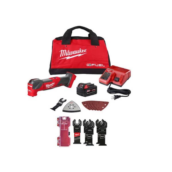 M18 FUEL 18V Brushless Oscillating Multi-Tool Kit w/ 5. 0Ah Battery, Charger, Bag with NITRUS OMT 5-Pc Blade Kit