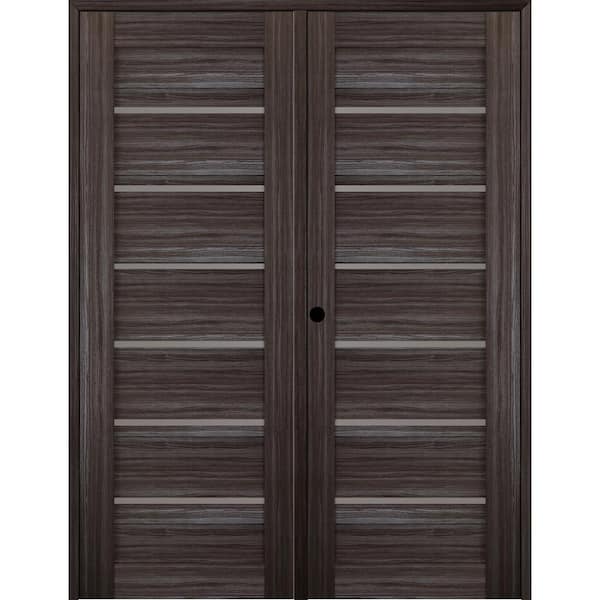 Belldinni Alba 72 in. x 83.25 in. Right Hand Active 7-Lite Frosted Glass Gray Oak Finished Wood Composite Double PrehungFrenchDoor