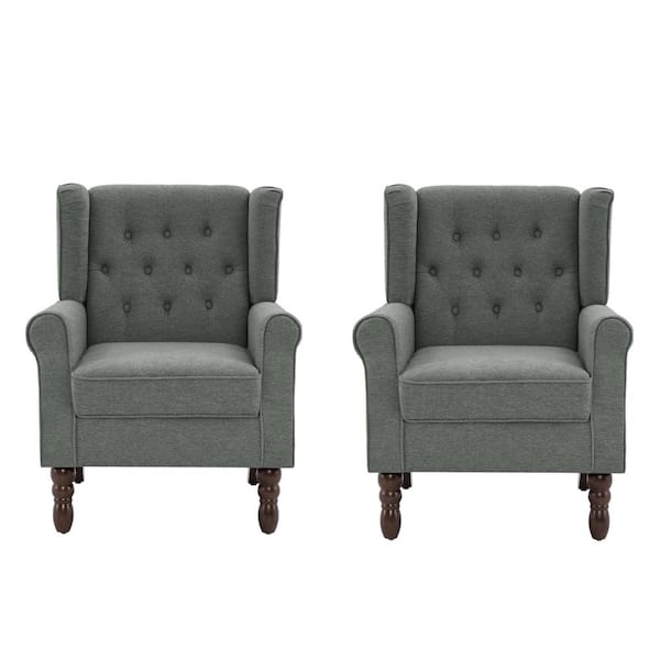 Uixe Gray Linen Button Tufted Design Accent Arm Chair (Set of 2
