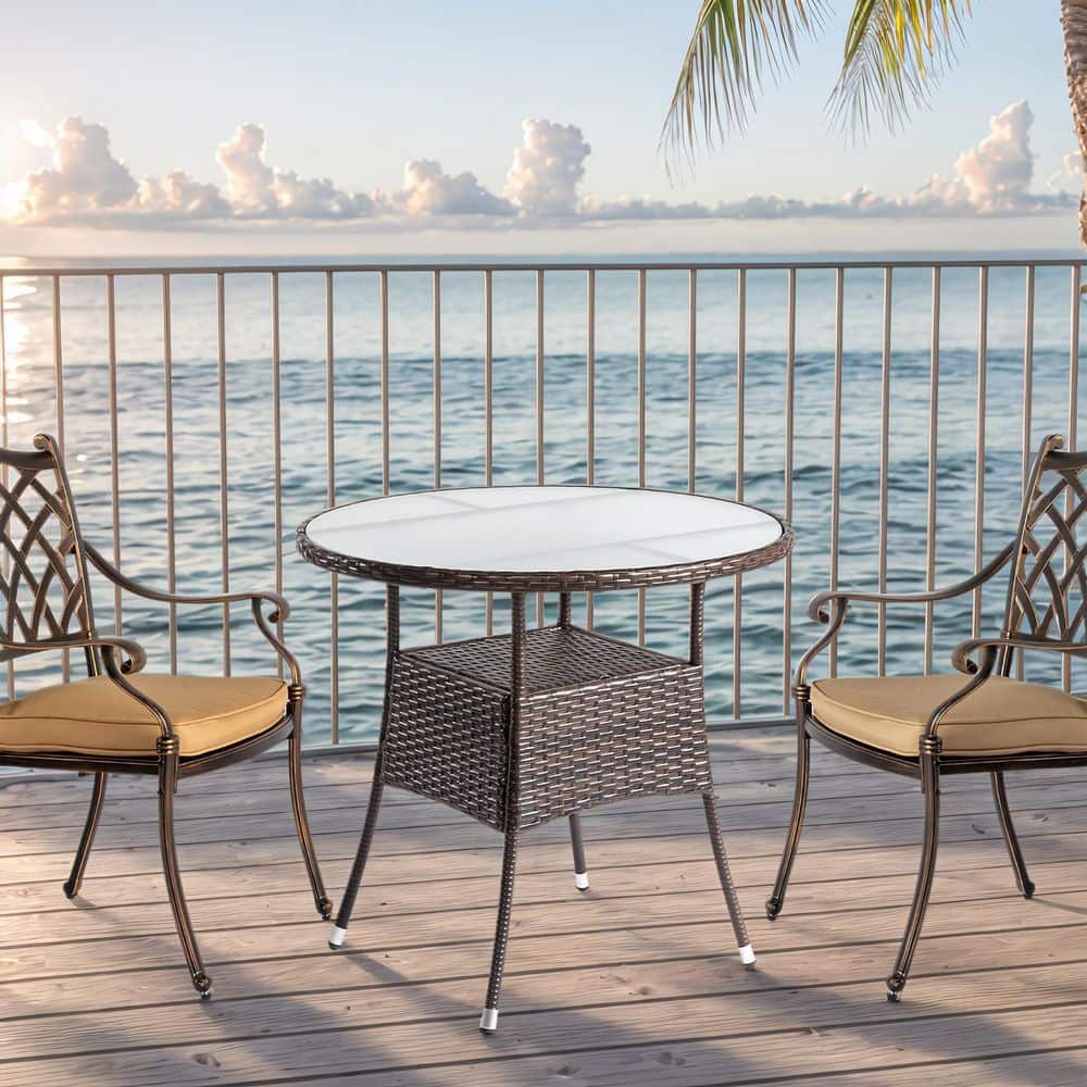 Patio Brown Wicker Round Bar Table Bistro Table price history on PriceWatchPro