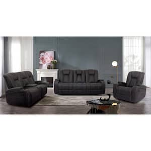 Stocklin 74 in. Dark Gray Faux Leather 2-Seats Loveseats with Cup Holders