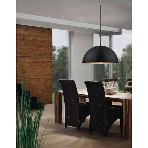 Gaetano 31.5 in. W x 72 in. Black Integrated LED Pendant Light with Black Exterior and Gold Metal Shade 201295A - The Home Depot