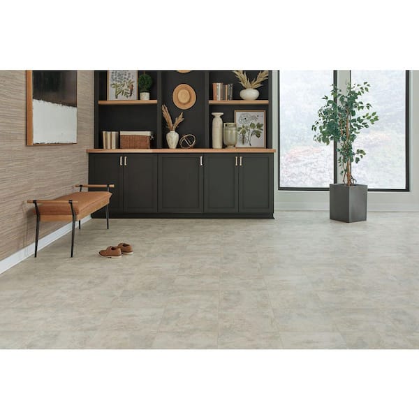 TrafficMaster Take Home Sample - Taupe Gray Tile 10 MIL x 6 in. x