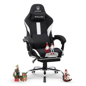 Gaming Chair Fabric with Pocket Spring Cushion Ergonomic Computer Chair with Headrest, Footrest, Lumbar Support, White