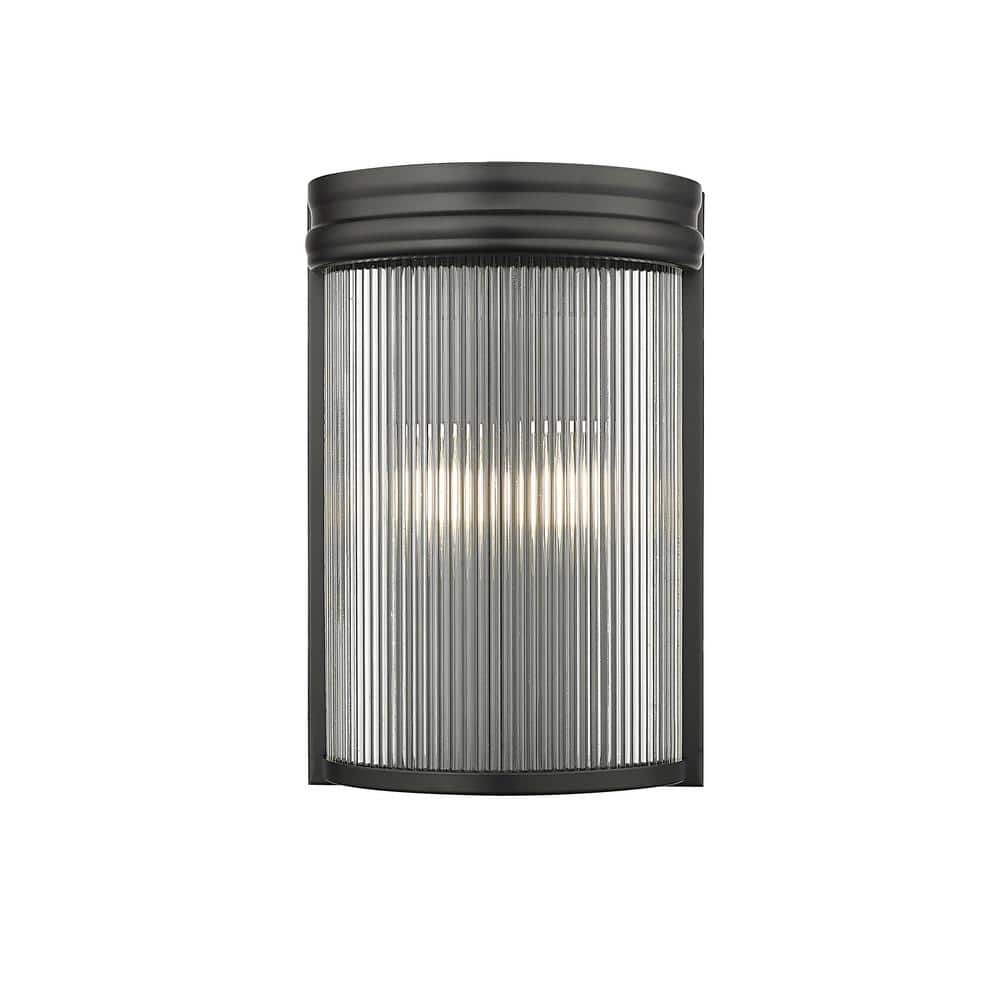 Carnaby 8 in. Matte Black 2-Light Wall Sconce with Clear Ribbed Glass Shade