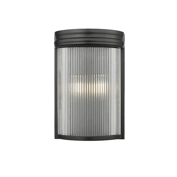Unbranded Carnaby 8 in. Matte Black 2-Light Wall Sconce with Clear Ribbed Glass Shade with No Bulbs Included (1-Pack)