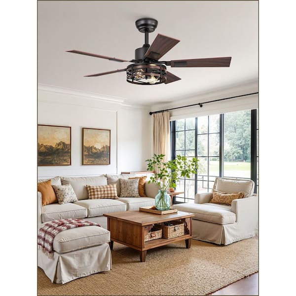 42 in Black Downrod/Angled Mount Ceiling Fan with E26, Remote, 6-Speed DC Reversible, Noiseless Low Profile for Bedroom