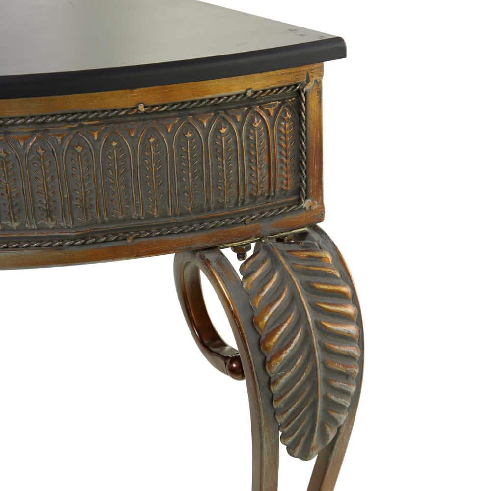 Gold Metal Demilune Console Table with Ornate Scroll Legs