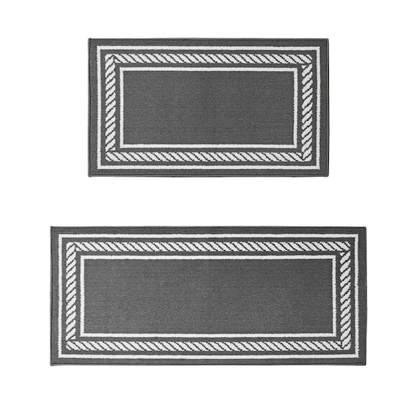Washable Skid Resistant Dark Grey/White 2.2 ft. x 4 ft. / 2.2 ft. x 5 ft. All Loop Tufted Area Rug Set