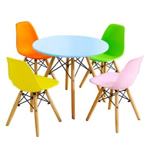 5-Piece round Wood Top Kids Table & 4 Chairs Set Solid Construction Dining Table Set