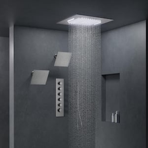 Aurora Cascade LED Showers 5-Spray Ceiling Mount 20 in. Fixed Shower 2 10 in. Showers Handheld in Brushed Nickel-5 Spray