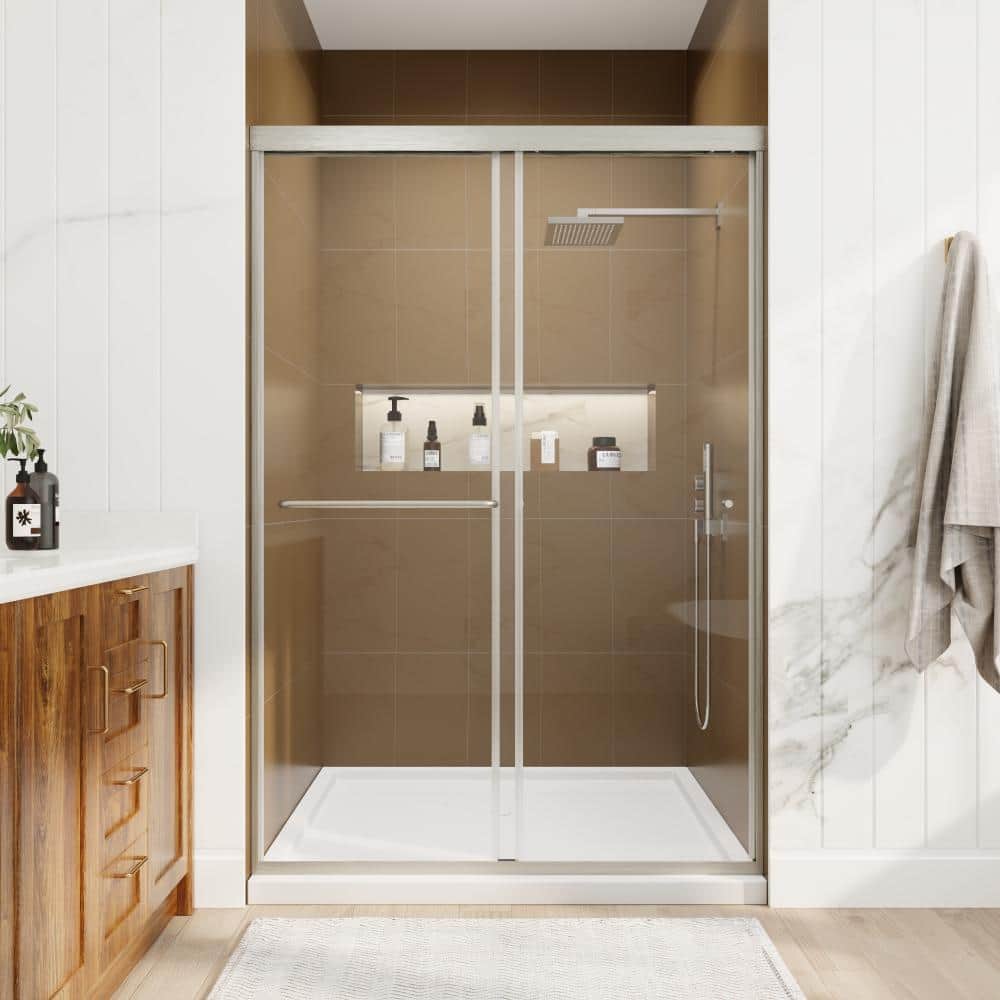 "44-48 in. W x 70 in. H Double Sliding Framed Shower Door in Brushed Nickel with 1/4""(6 mm) Clear Tempered Glass" price history on PriceWatchPro