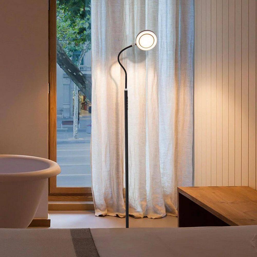 74 in. Black Modern 1-Light Dimmable Standard Floor Lamp with White Plastic Shade and Remote Included for Living Room price history on PriceWatchPro