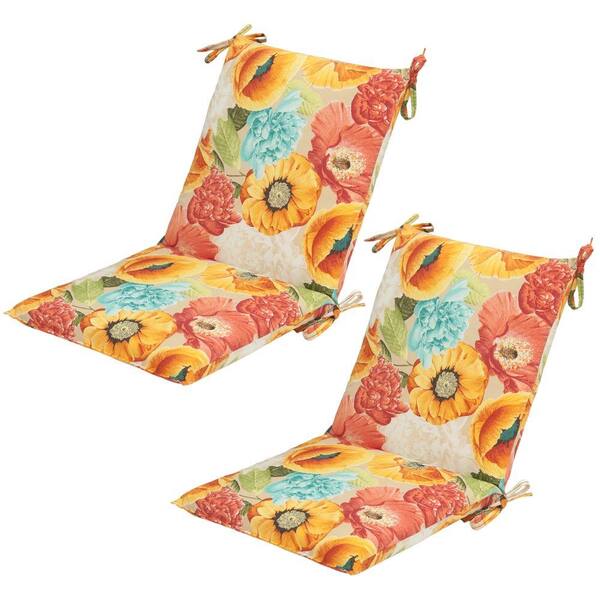 Hampton Bay Spring Flower Mid-Back Outdoor Dining Chair Cushion (2-Pack)