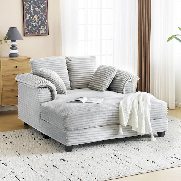 56 in. Light Gray Corduroy Velvet Full Size Sofa Bed