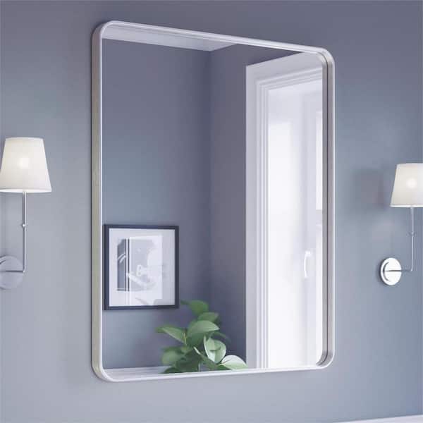 36 in. W x 30 in. H Rectangular Aluminum Framed Modern Silver Rounded Wall Mirror