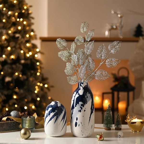 XISUNYA 8 Inch Decorative Plate, Turquoise Ceramic Stoneware, Flowers Buds Leaf At The Top Left Festive Print Ceramic Wall Hanging For Home & Office