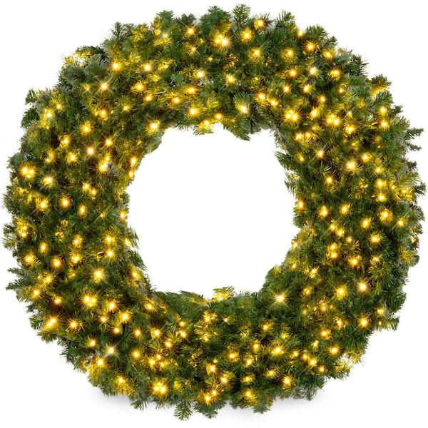 30 in. Pre-Lit LED Spruce Artificial Christmas Wreath with 100-Lights