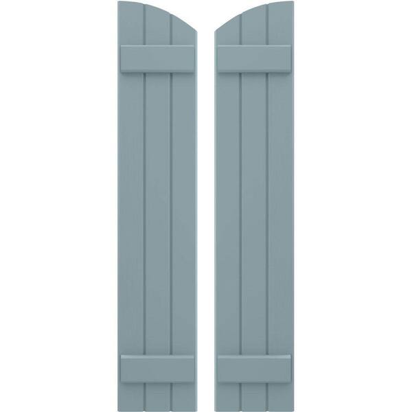 Ekena Millwork 10-1/2 in. W x 67 in. H Americraft Exterior Real Wood Joined Board and Batten Shutters Elliptical Top Peaceful Blue