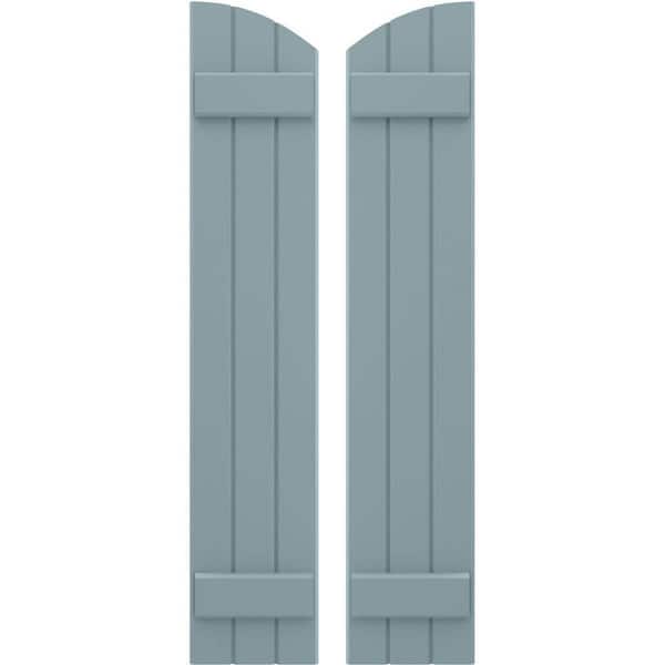 Ekena Millwork 10-1/2 in. W x 79 in. H Americraft Exterior Real Wood Joined Board and Batten Shutters Elliptical Top Peaceful Blue