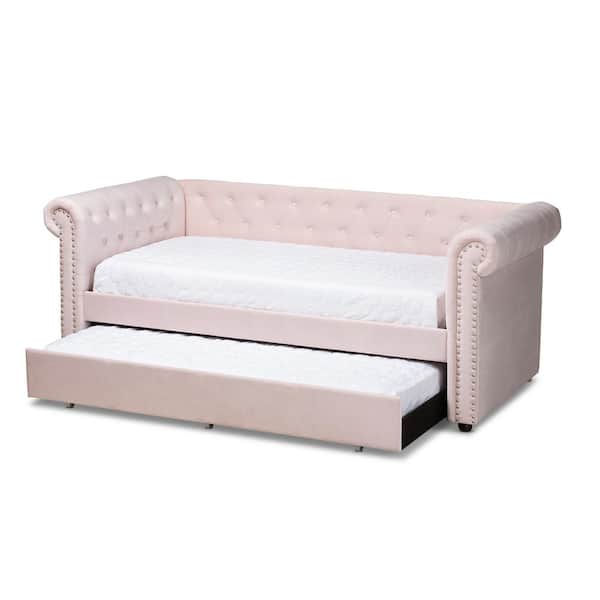 Baxton Studio Mabelle Light Pink Twin Daybed with Trundle